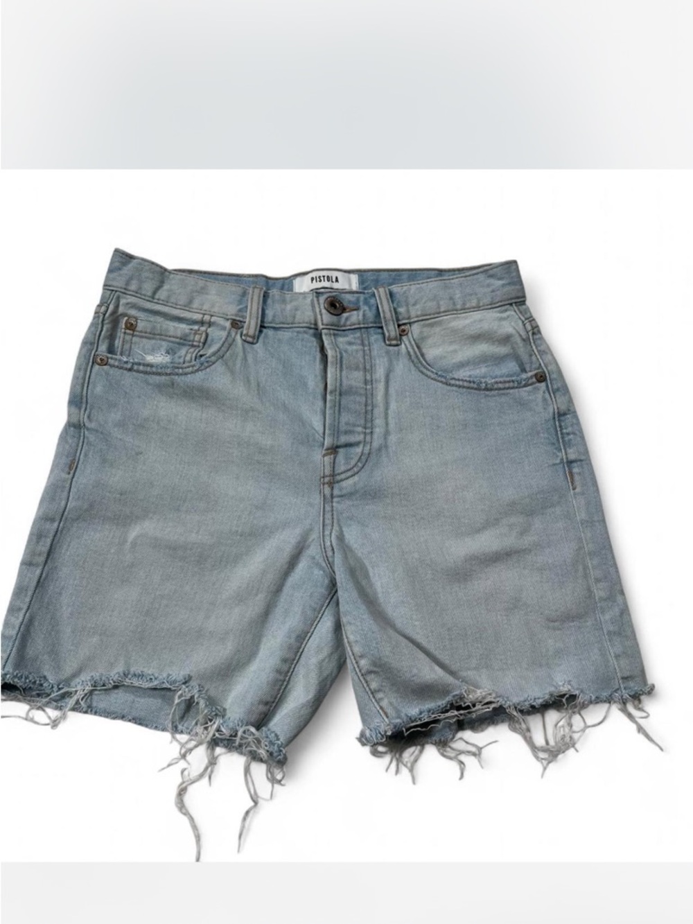 Pistola Jean Shorts Women's‎ 26 Light Wash Button Fly Raw Hem Distressed